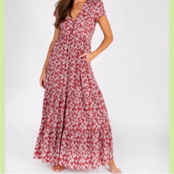 Natural Life Evangeline Maxi Dress tiered Red wildflower Floral print medium - Picture 6 of 7